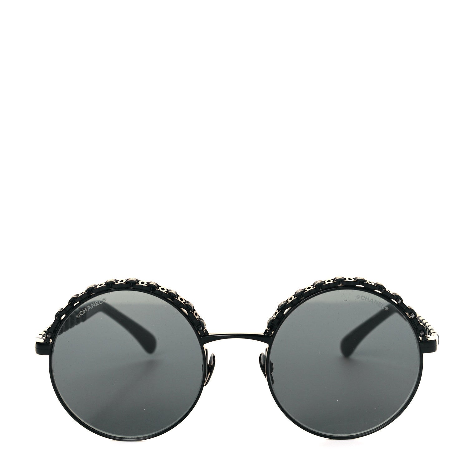 Chanel Metal Calfskin Round Chain Sunglasses 4265-Q Black 2 of 8