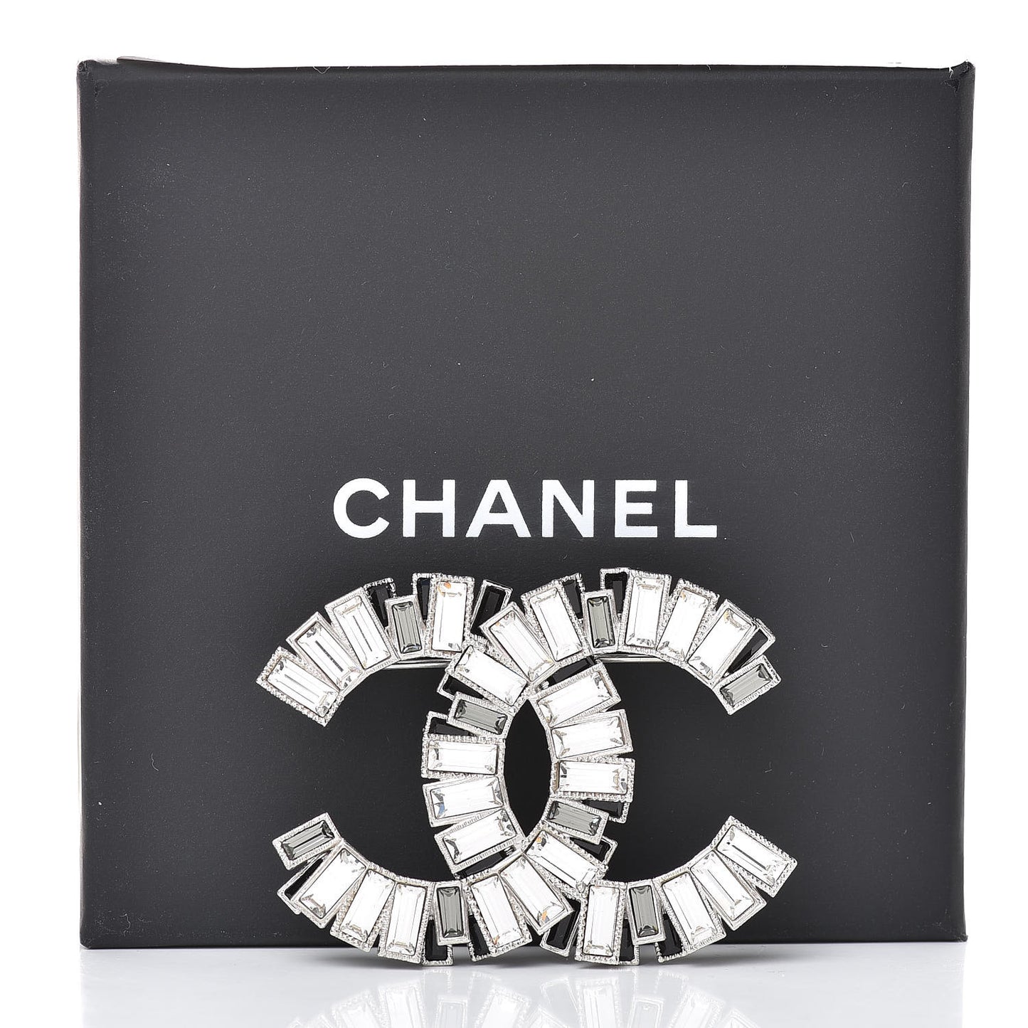 Crystal Baguette CC Brooch Silver Black