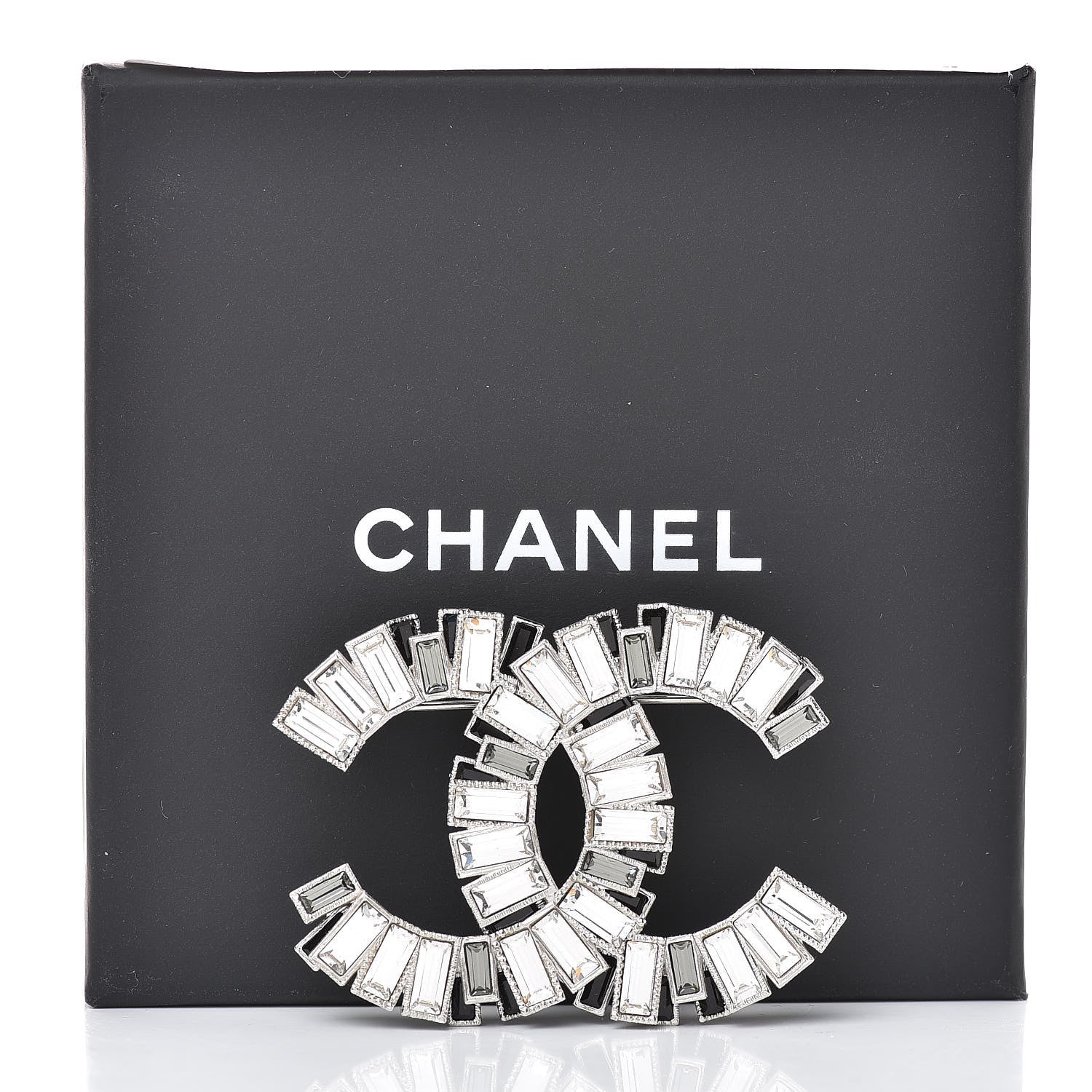 Chanel Crystal Baguette CC Brooch Silver Black 5 of 5