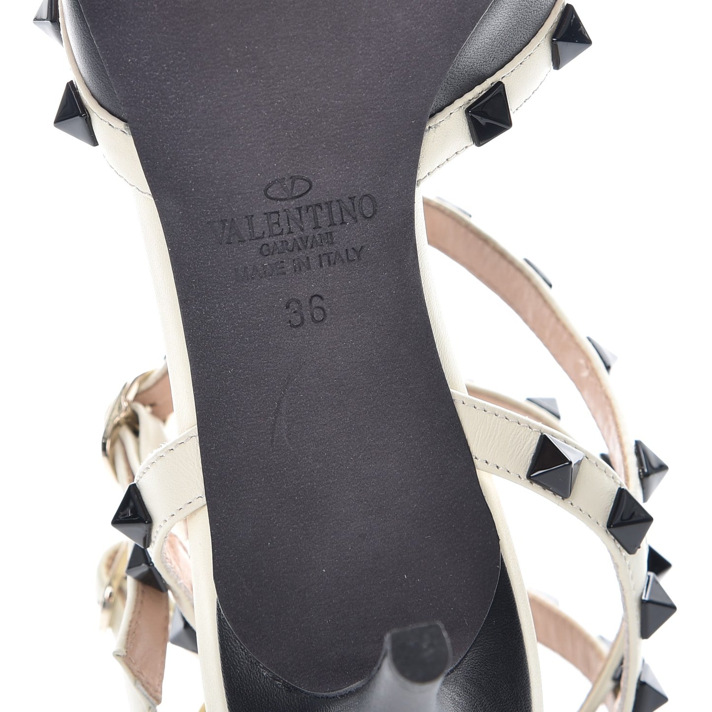 Nappa Rockstud Ankle Strap Low Heel Pumps 36 Black Ivory