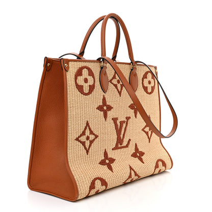Louis Vuitton Raffia Calfskin Monogram Giant Onthego GM Tan 3 of 11