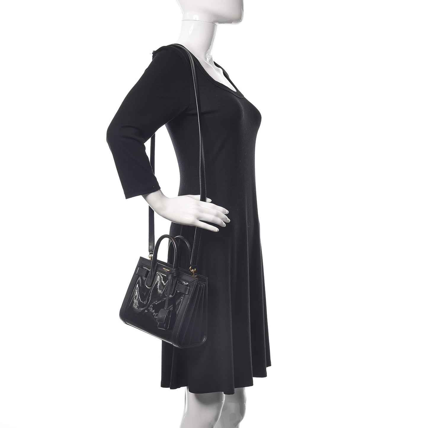 Patent Calfskin Nano Sac de Jour Black
