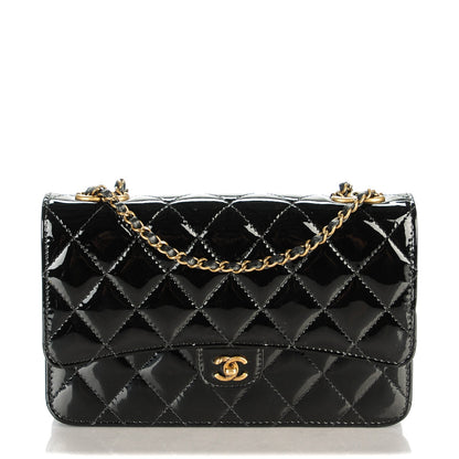 Chanel Patent Goatskin Quilted CC Eyelet Wallet On Chain Black 1 of 7