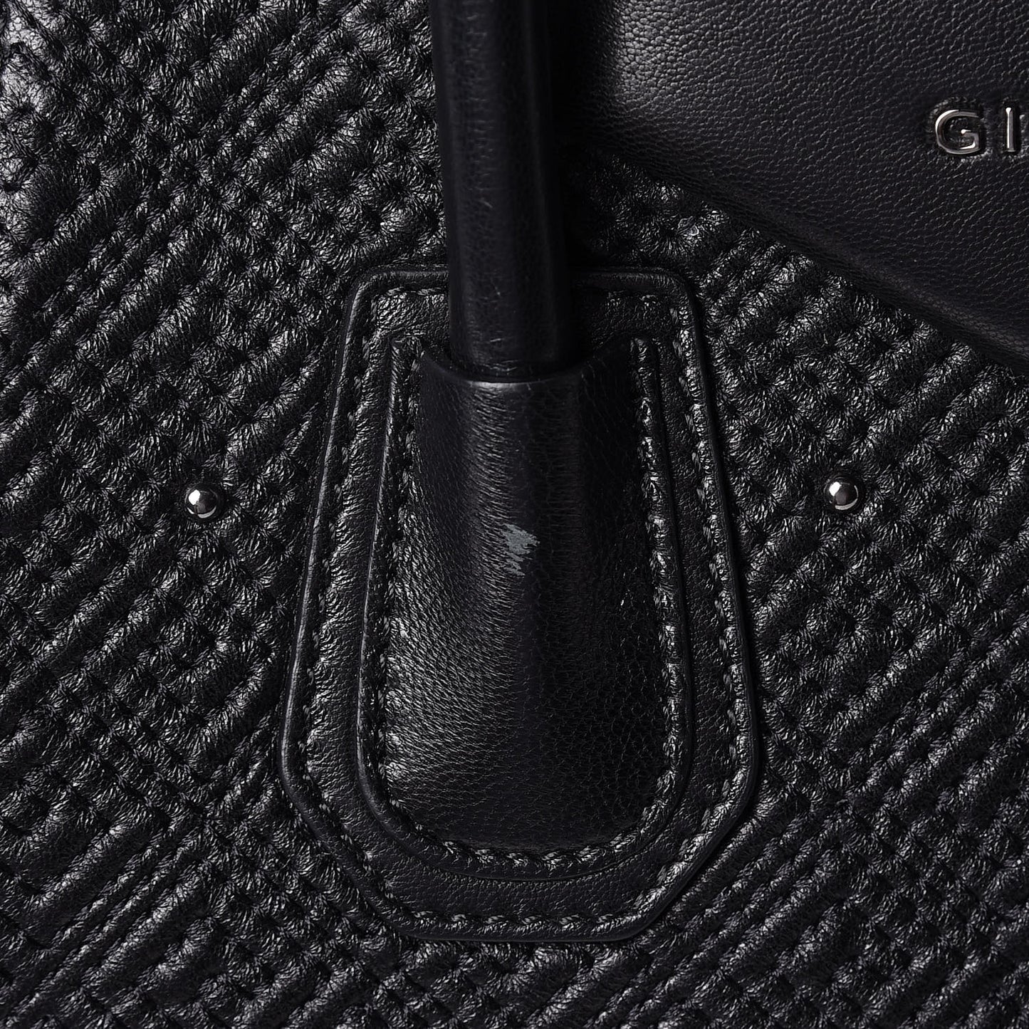 Lambskin Logo Embossed Small Studded Antigona Black