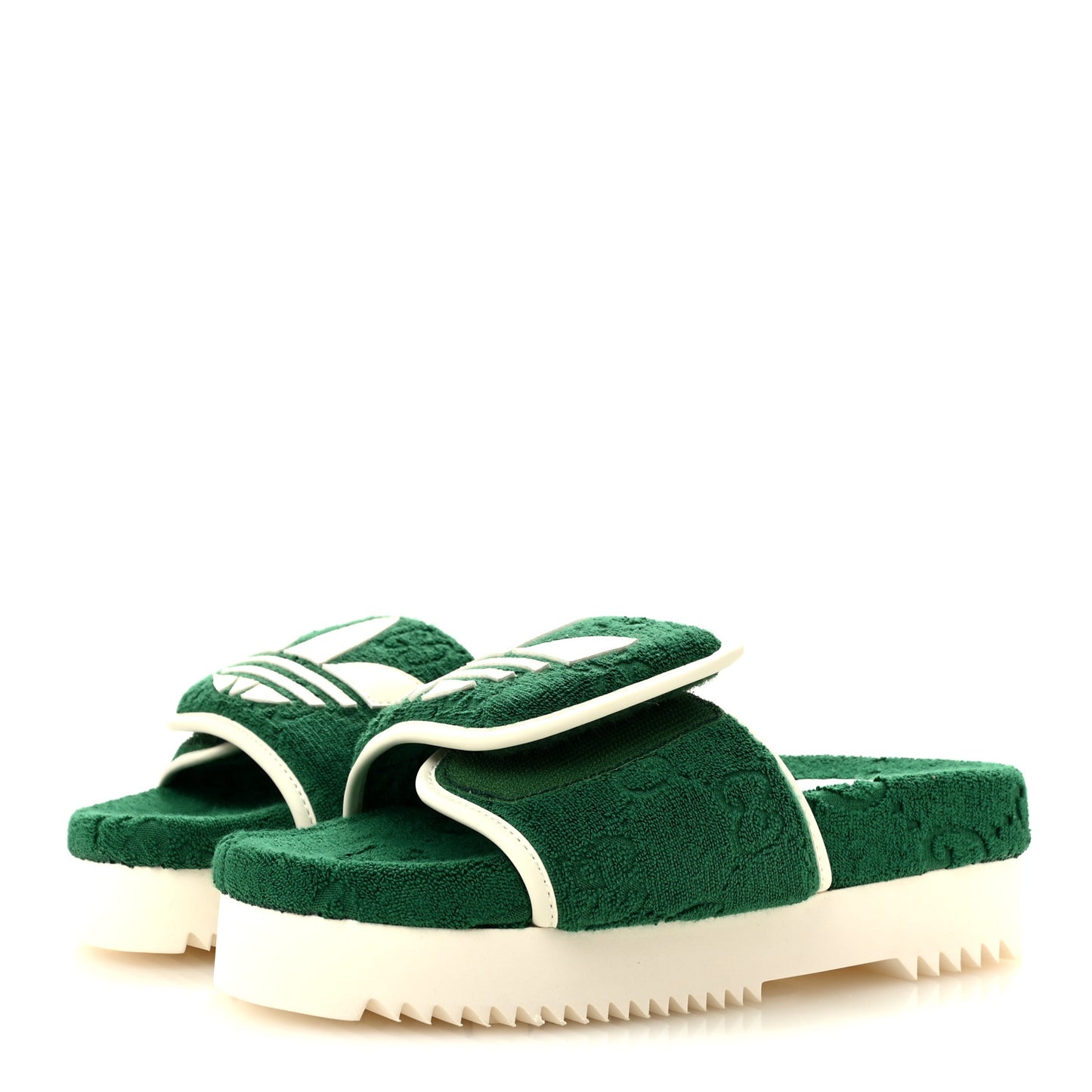 X ADIDAS Terry Cloth Trefoil GG Monogram Womens Platform Sandals 36 Green Off White