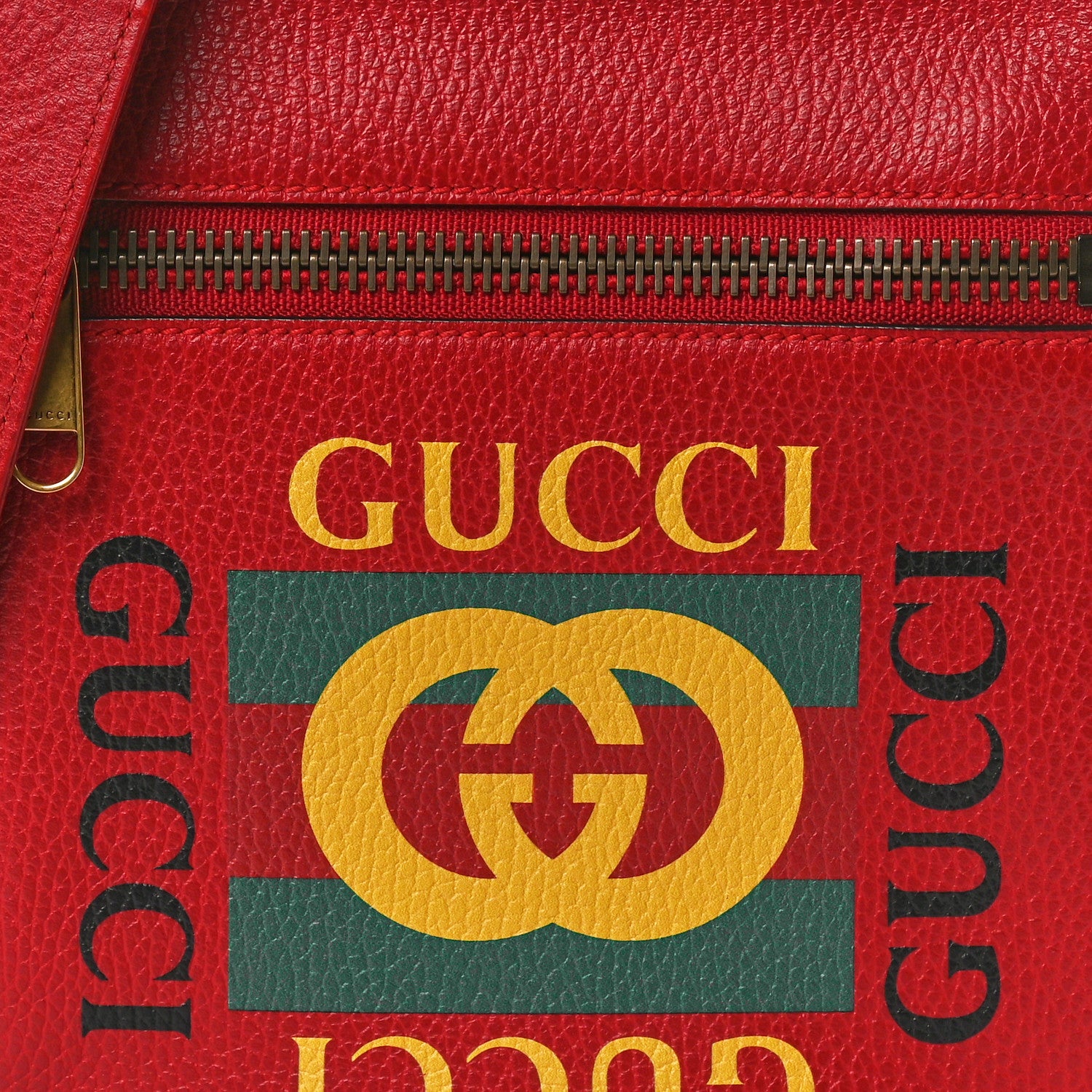 Gucci Grained Calfskin Logo Messenger Bag Hibiscus Red 8 of 13