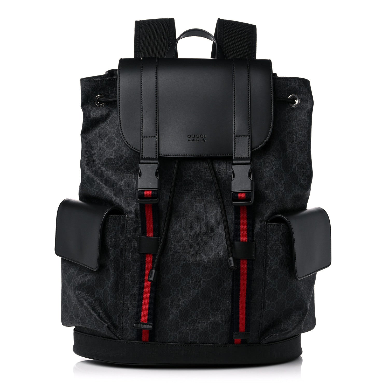 Gucci Soft GG Supreme Monogram Appia Calfskin Web Double Buckle Backpack Black 1 of 11