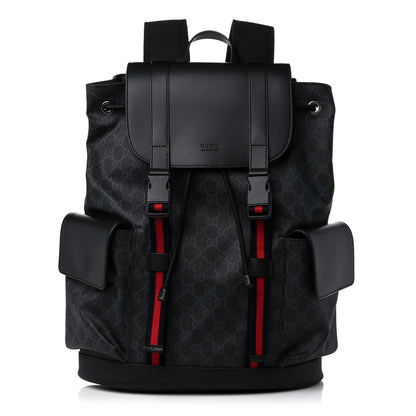 Gucci Soft GG Supreme Monogram Appia Calfskin Web Double Buckle Backpack Black 1 of 11