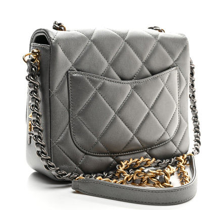 Chanel Metallic Lambskin Quilted Small Side Note Flap Grey 3 of 10