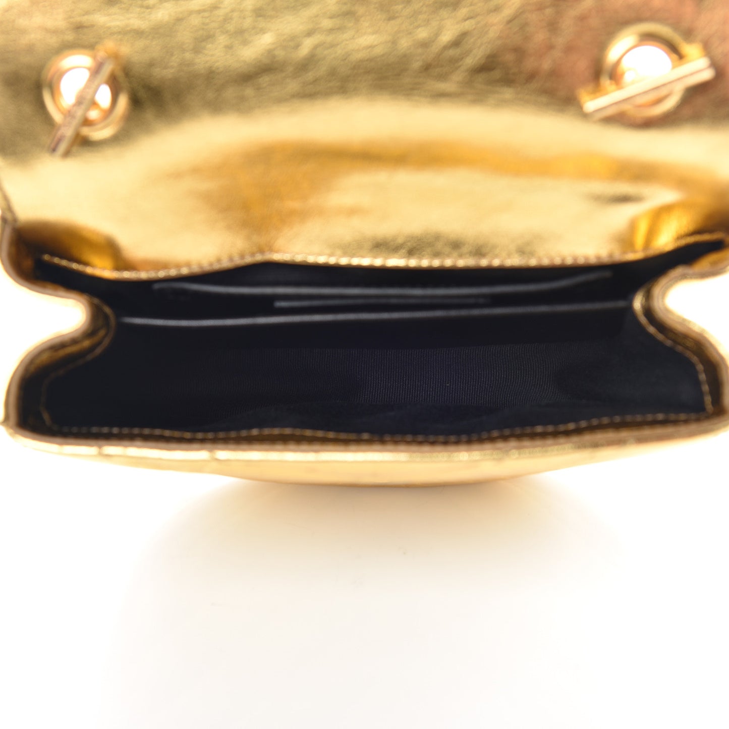 Metallic Calfskin Matelasse Monogram Small Bubble Chain Crossbody Gold