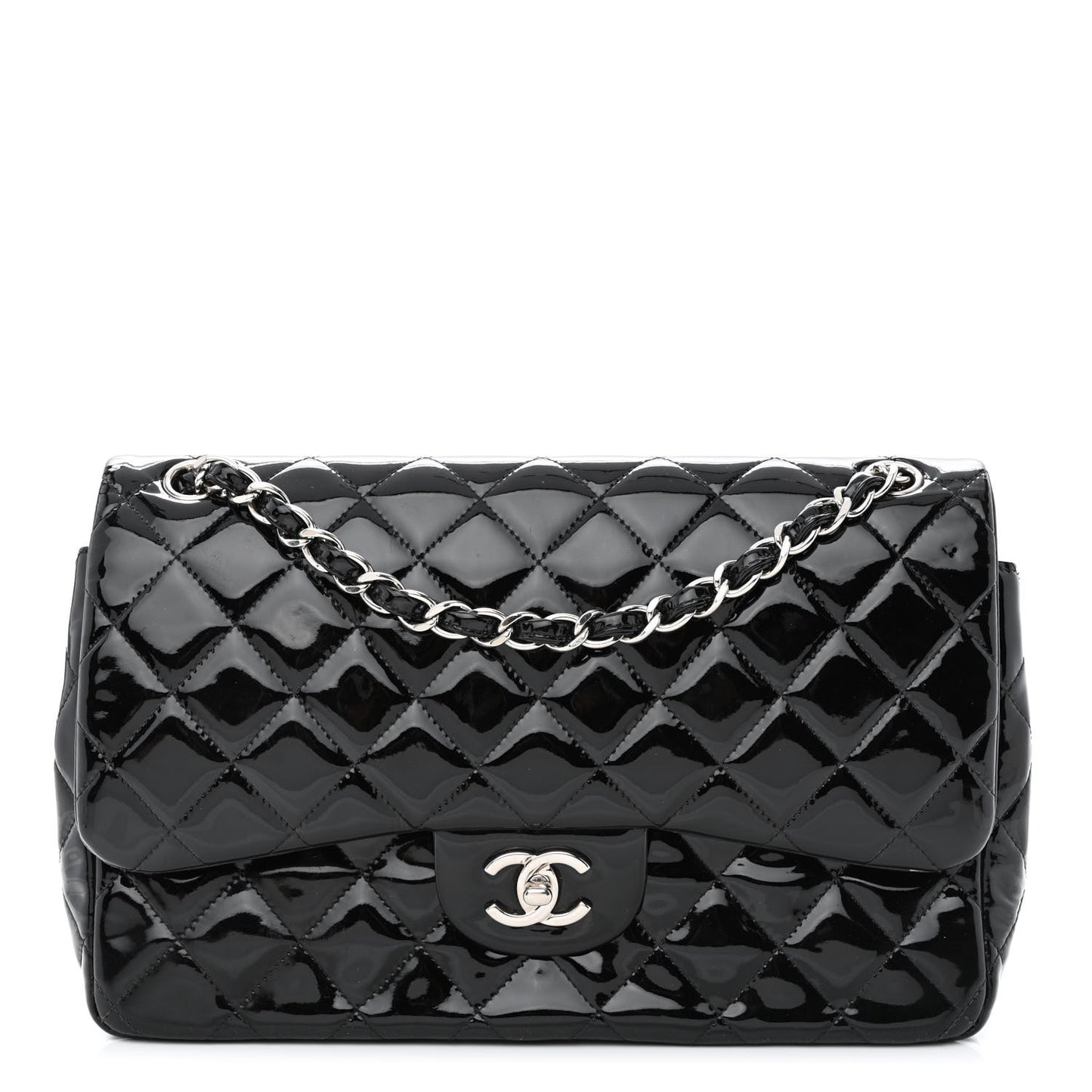 Patent Quilted Jumbo Double Flap Black