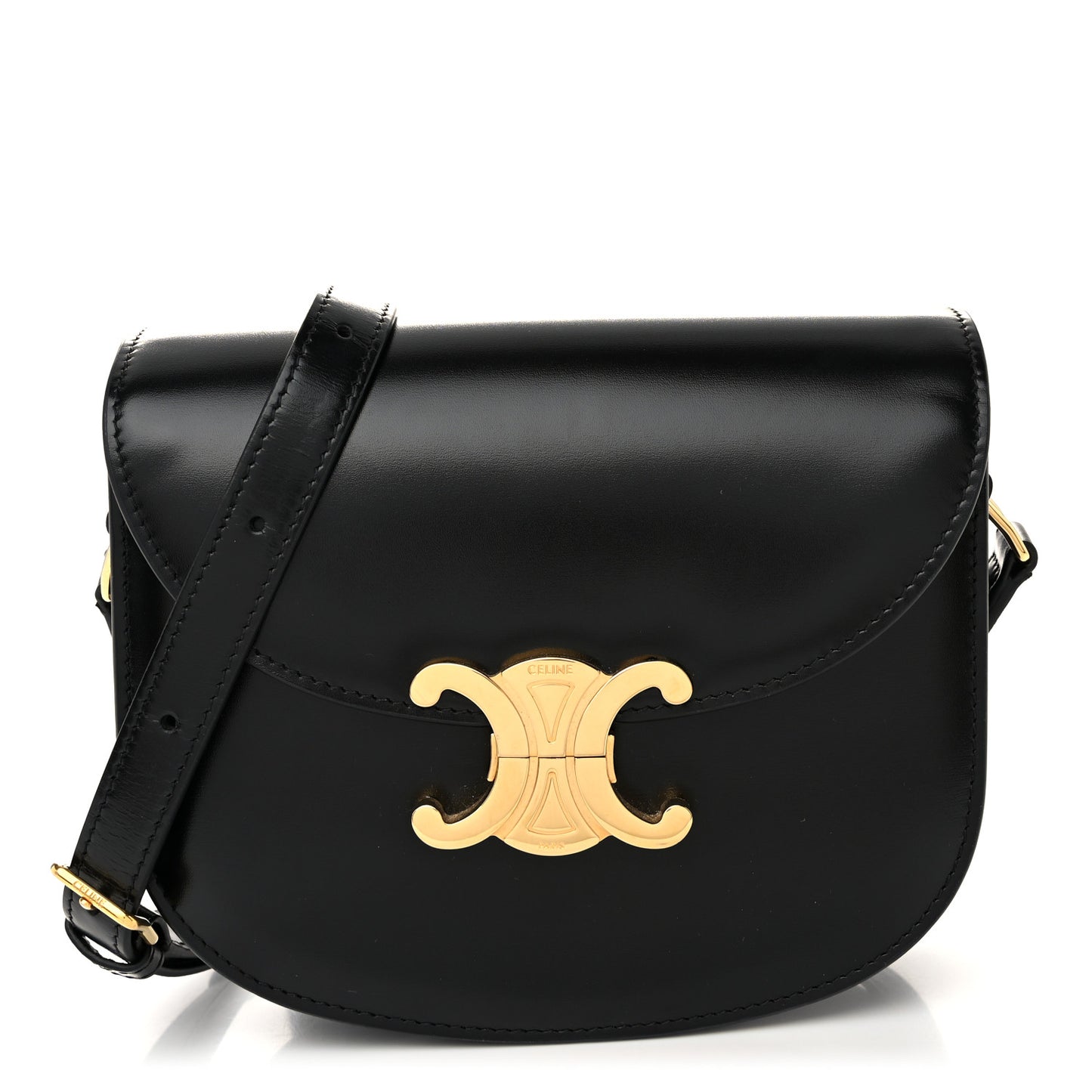 Shiny Calfskin Besace Clea Triomphe Black