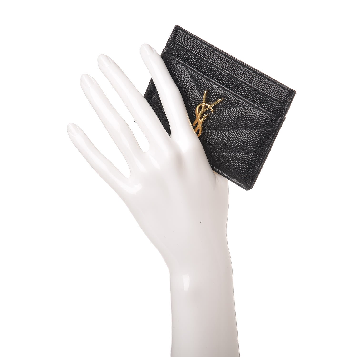 Saint Laurent Grain De Poudre Matelasse Chevron Monogram Credit Card Case Black 2 of 9