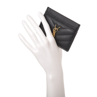 Saint Laurent Grain De Poudre Matelasse Chevron Monogram Credit Card Case Black 2 of 9