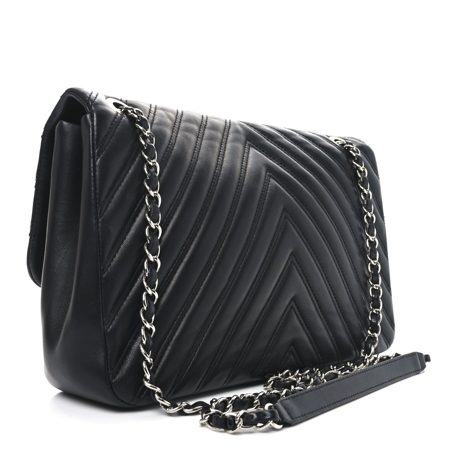 Chanel Lambskin Chevron Quilted Double Stitch Jumbo Double Flap Black 3 of 10
