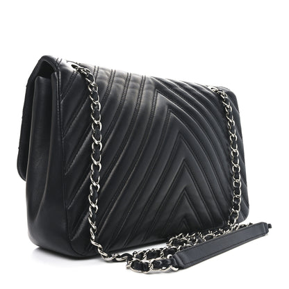 Chanel Lambskin Chevron Quilted Double Stitch Jumbo Double Flap Black 3 of 10