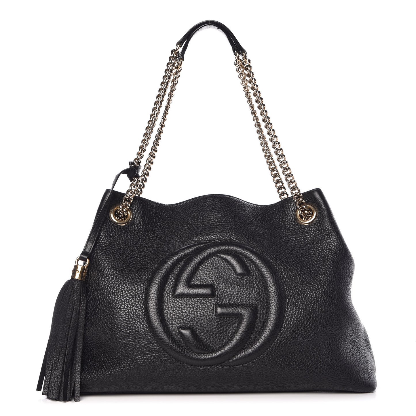 Pebbled Calfskin Medium Soho Chain Shoulder Bag Black
