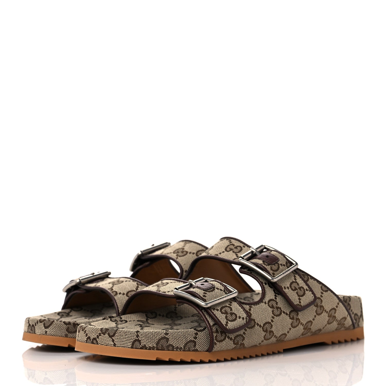 Gucci GG Monogram Lavaredo Eco Fabric Mens Slide Sandals With Straps 9 Beige Ebony Light Brown 3 of 11