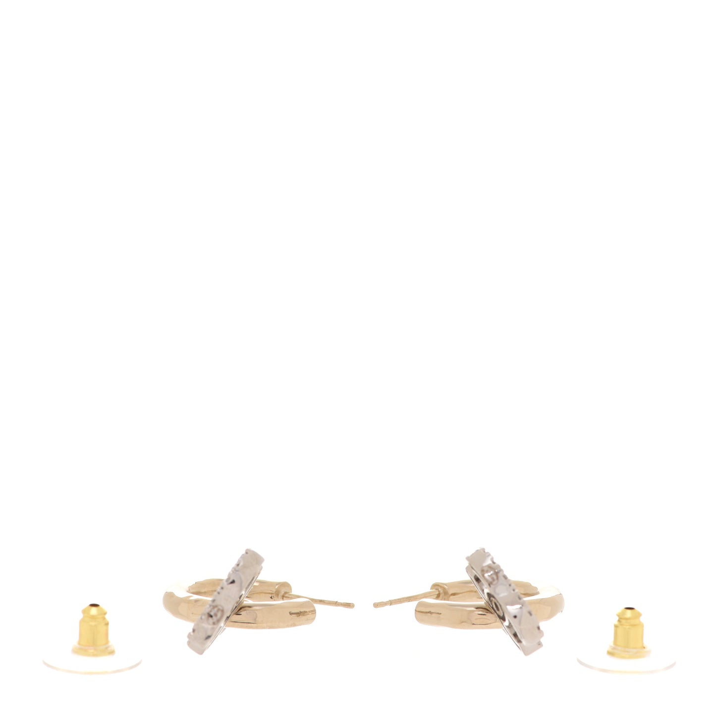 Metal Crystal CC Hoop Drop Earrings Gold