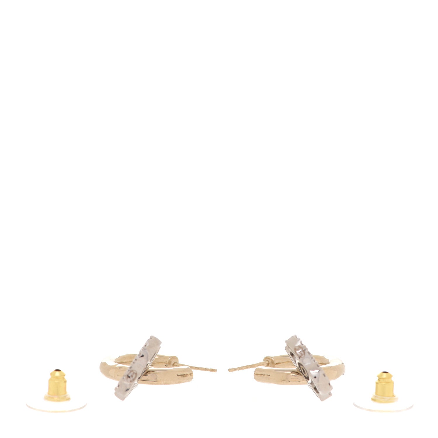 Chanel Metal Crystal CC Hoop Drop Earrings Gold 3 of 5