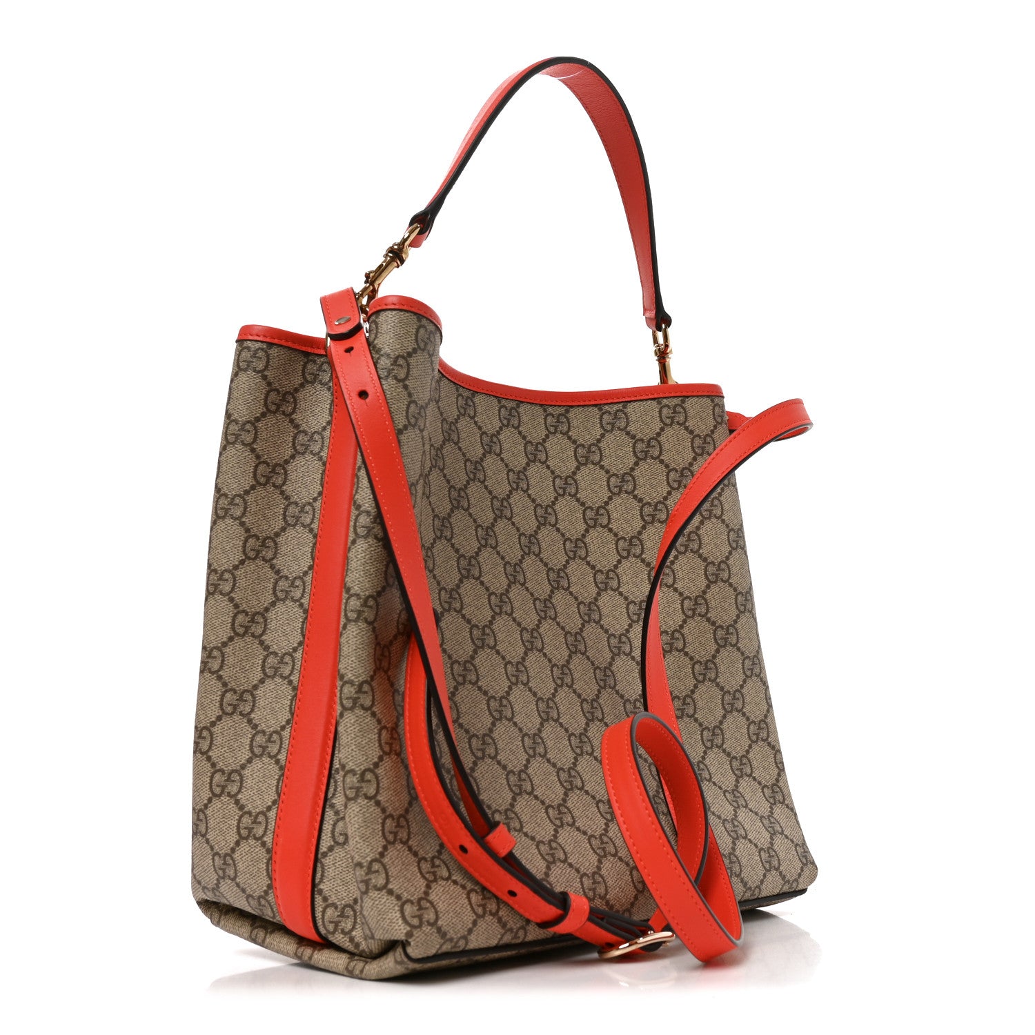 Gucci GG Supreme Monogram Medium Emblem Bucket Bag Beige Orange 3 of 9