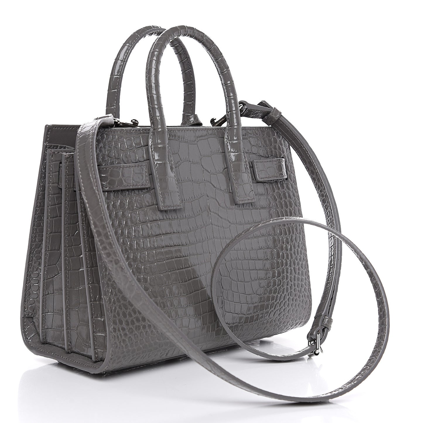 Calfskin Crocodile Embossed Nano Sac De Jour Fog