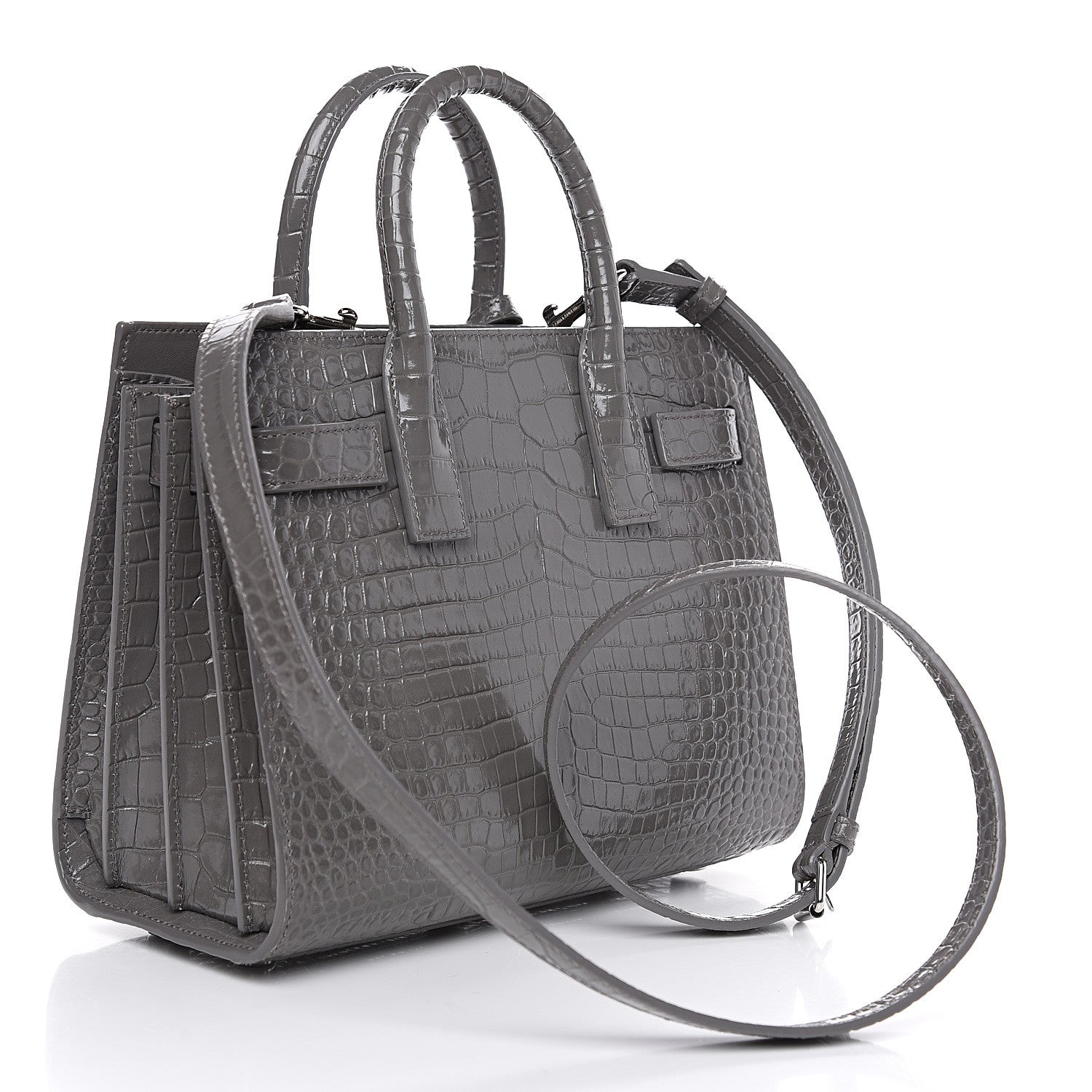 Saint Laurent Calfskin Crocodile Embossed Nano Sac De Jour Fog 2 of 9