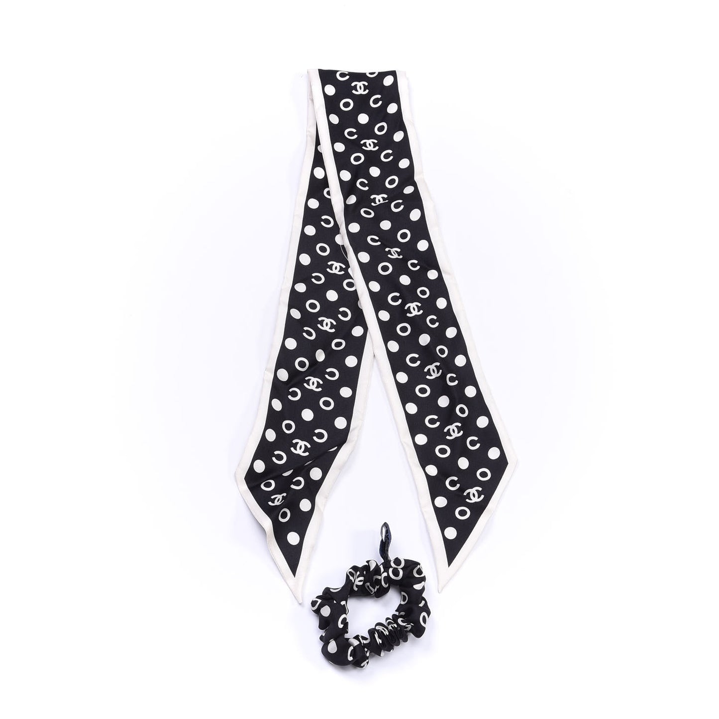 Silk CC Twilly Hair Tie Black White