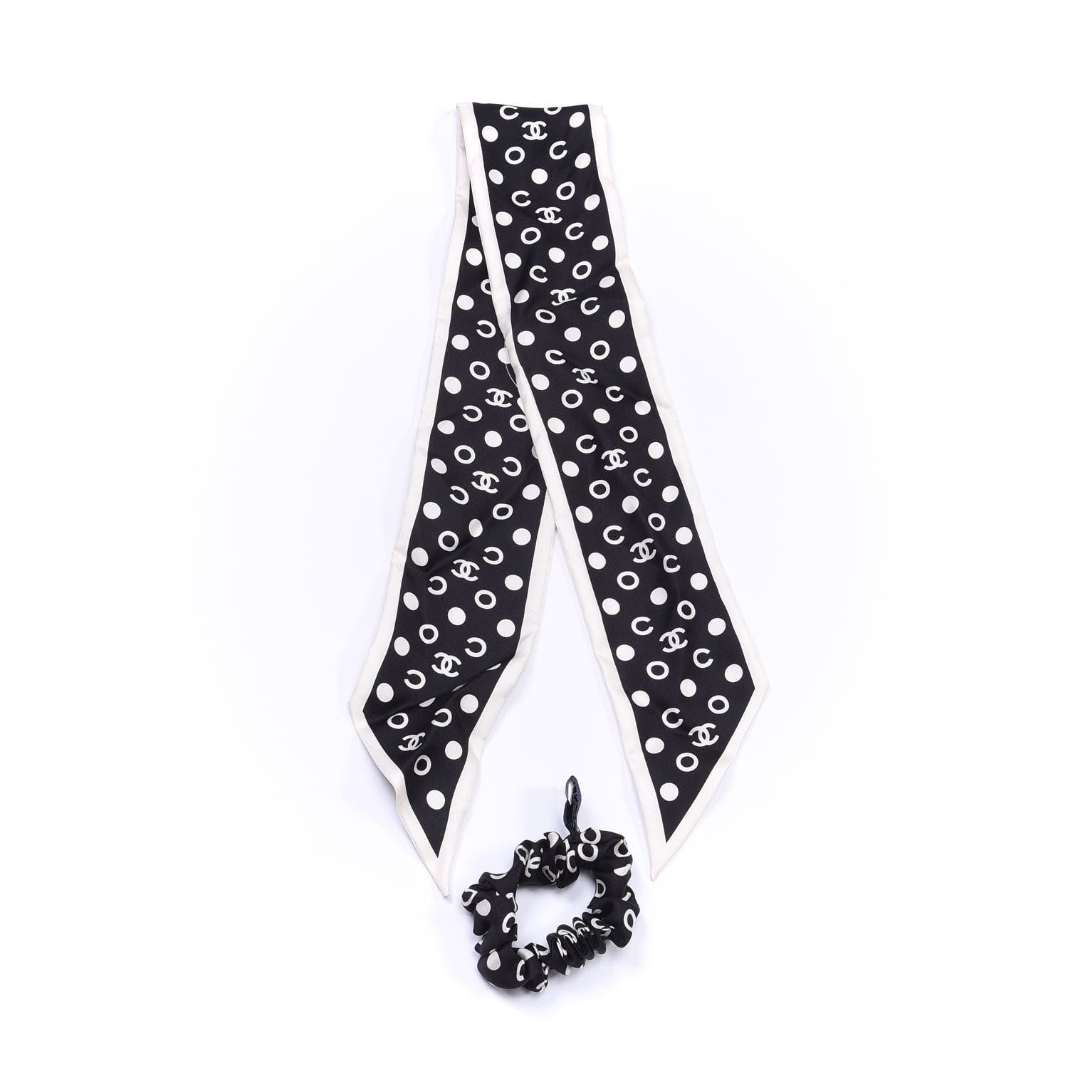 Chanel Silk CC Twilly Hair Tie Black White 3 of 3
