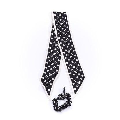 Chanel Silk CC Twilly Hair Tie Black White 3 of 3
