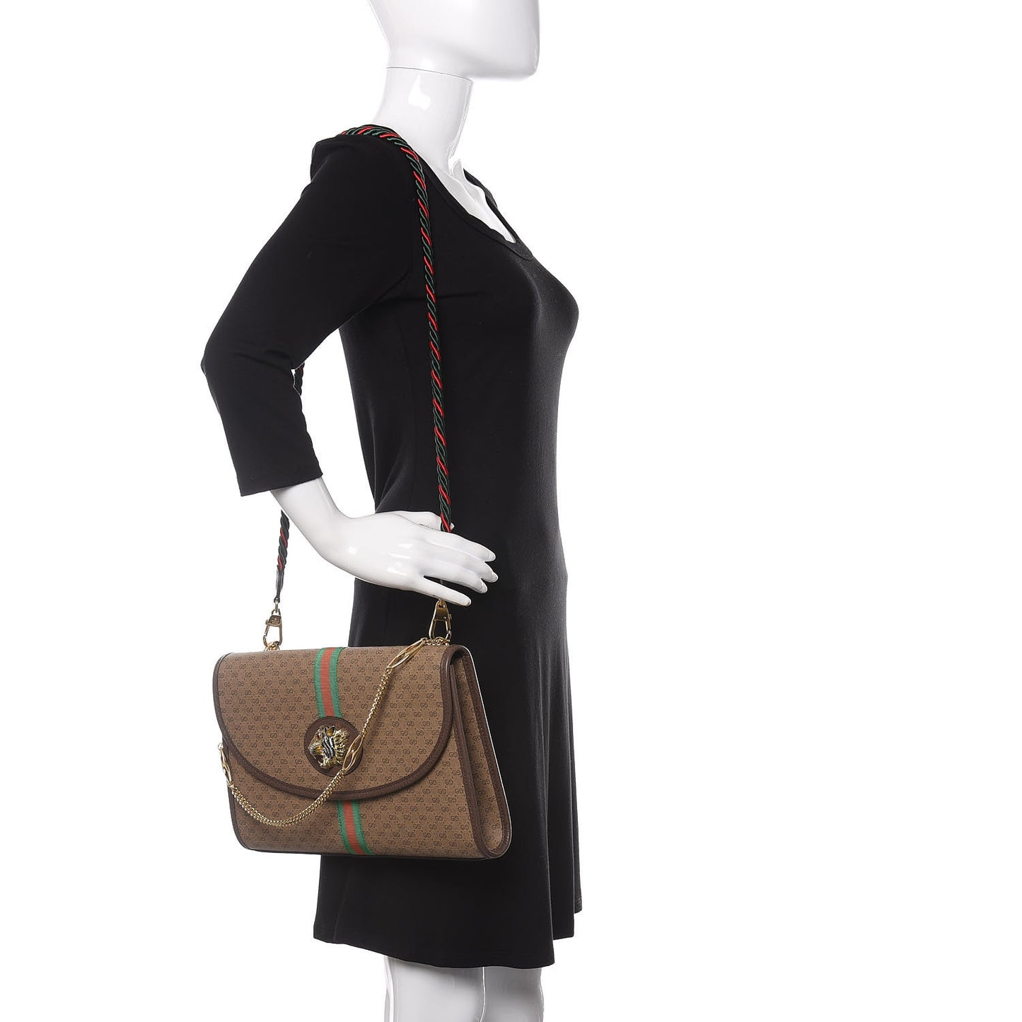 Mini Vintage GG Supreme Monogram Web Medium Rajah Slim Flap Shoulder Bag Beige New Acero