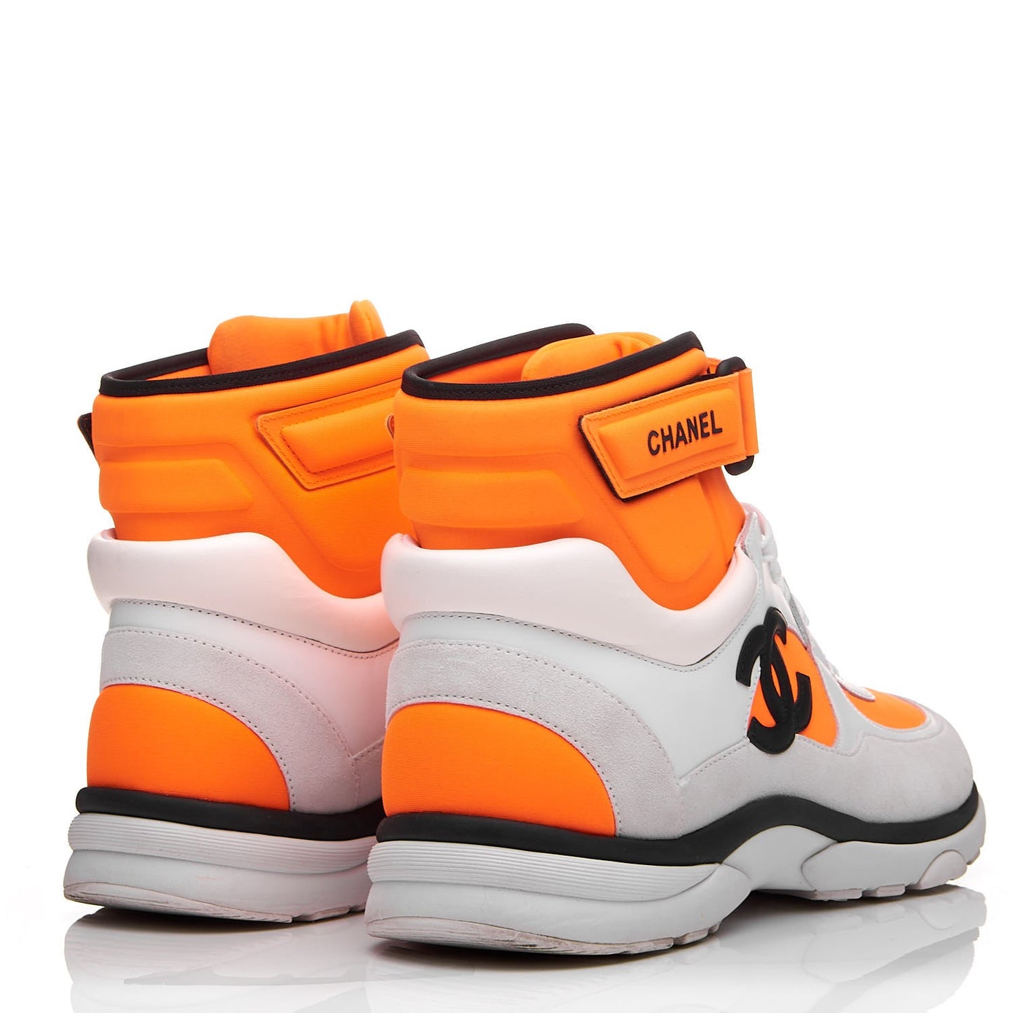 Suede Calfskin Lambskin Neoprene High Top CC Sneakers 40.5 White Fluo Orange