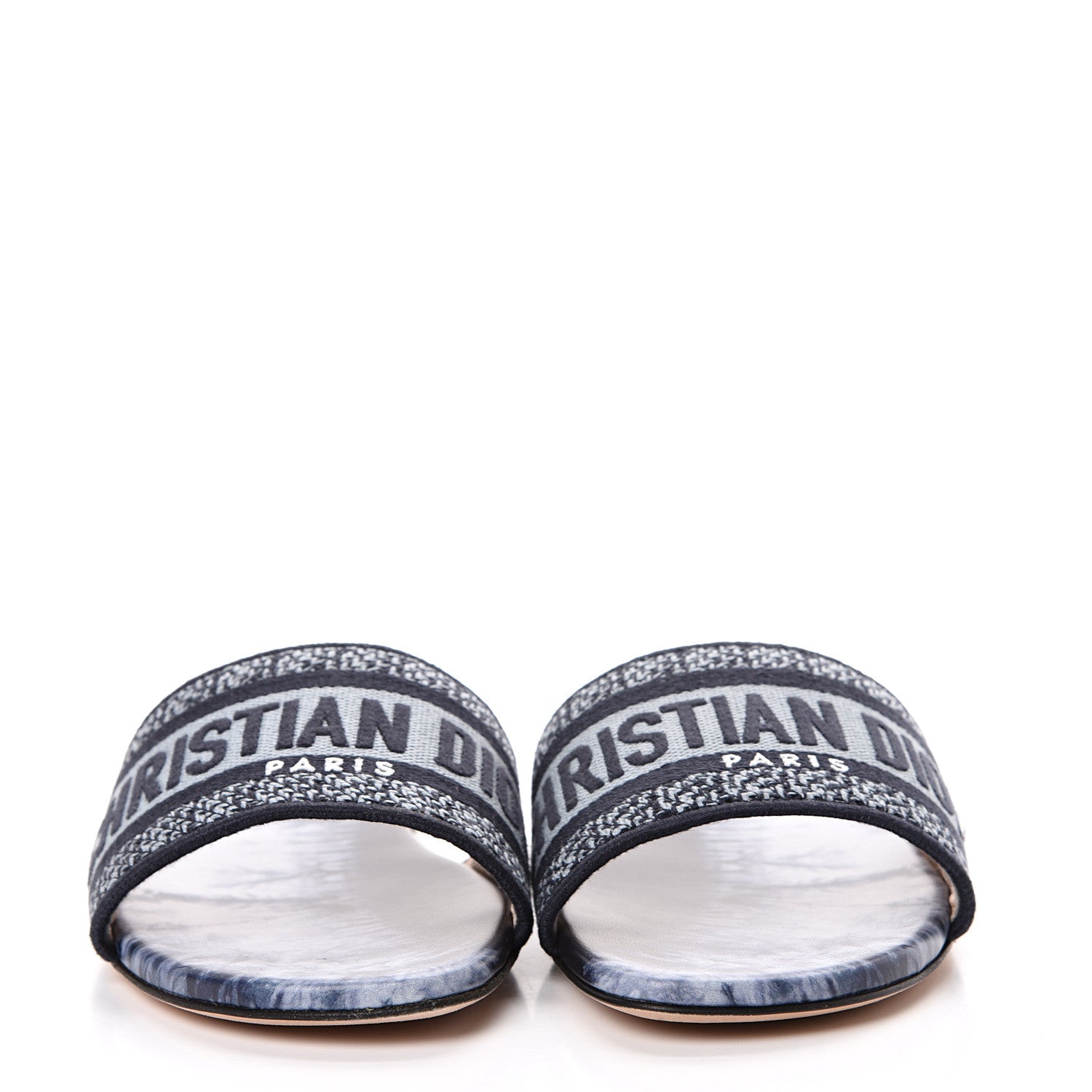Christian Dior Canvas Tie and Dior Embroidered Dway Flat Slide Sandals 37.5 Denim 2 of 10