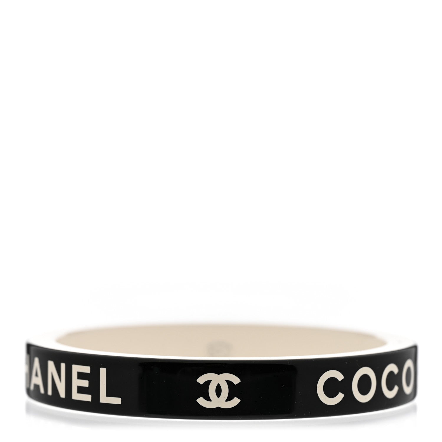 Chanel Resin Logo Bangle Bracelet Black White 1 of 6