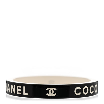 Chanel Resin Logo Bangle Bracelet Black White 1 of 6