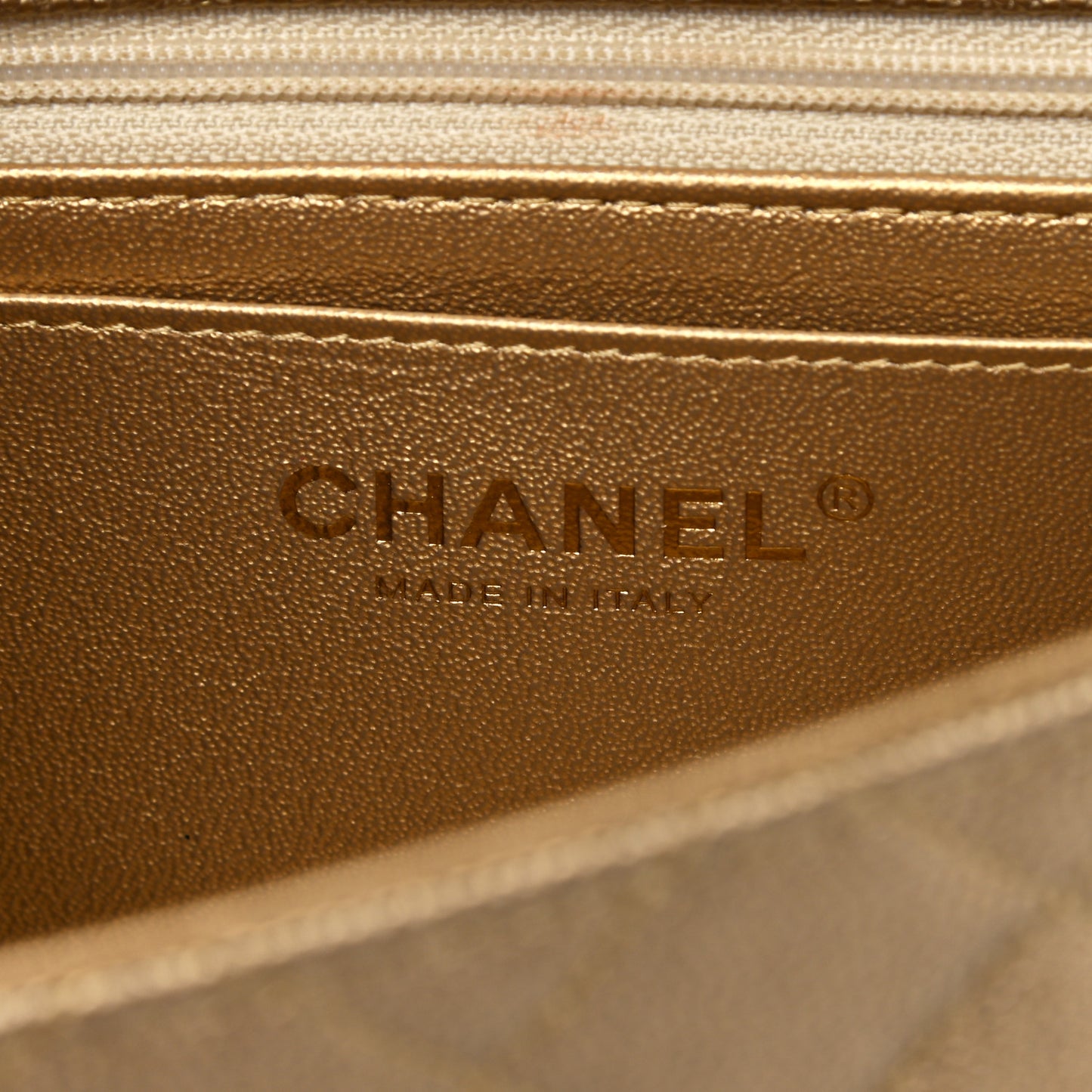 Metallic Caviar Quilted Mini Top Handle Rectangular Flap Gold