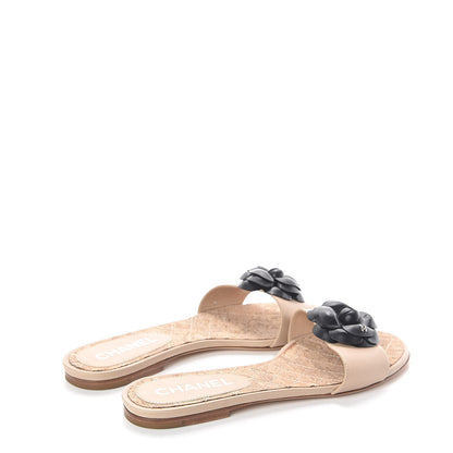 Chanel Lambskin Cork Camellia Sandals 37 Beige 4 of 8
