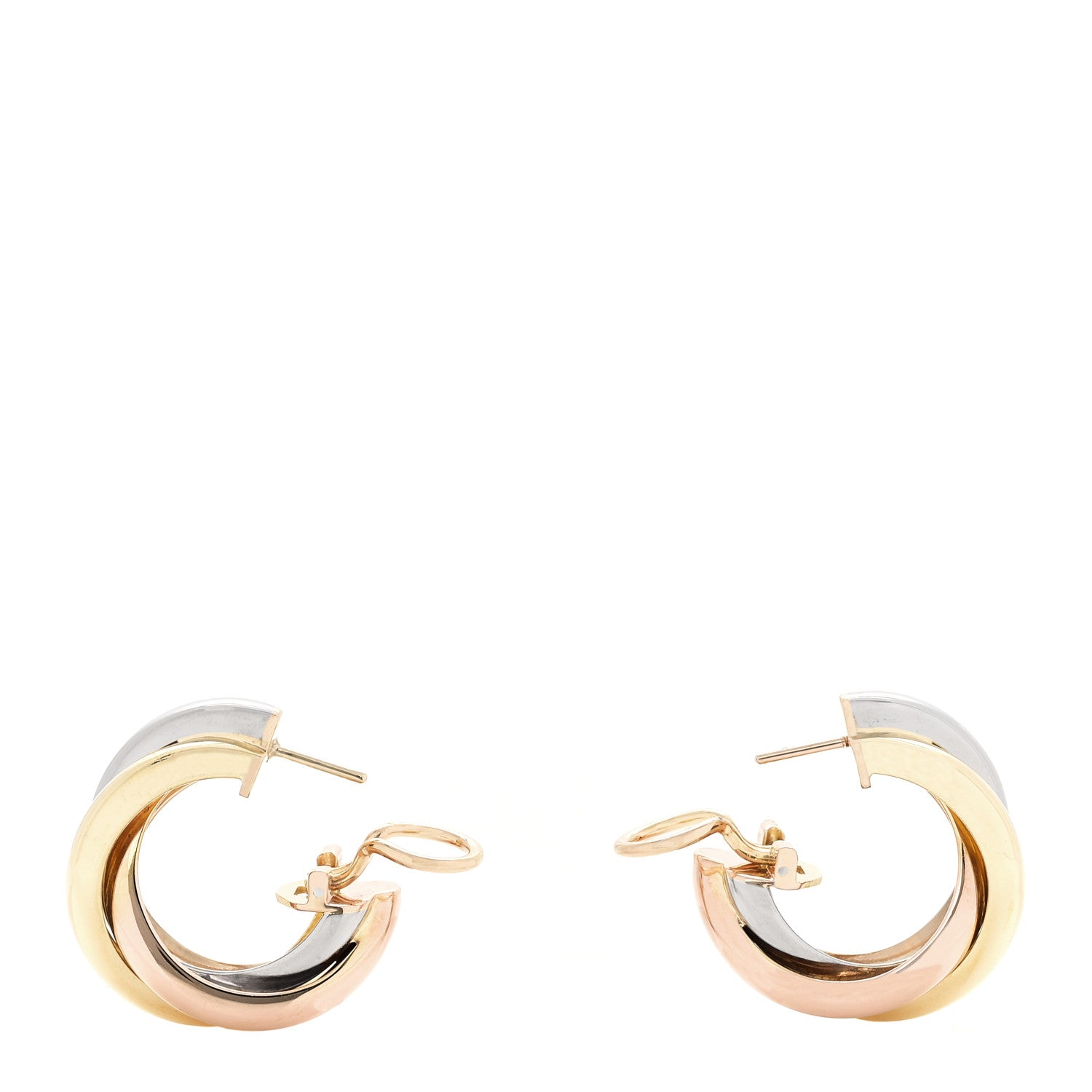 Cartier 18K Pink Yellow White Gold Classic Trinity Hoop Earrings 3 of 4