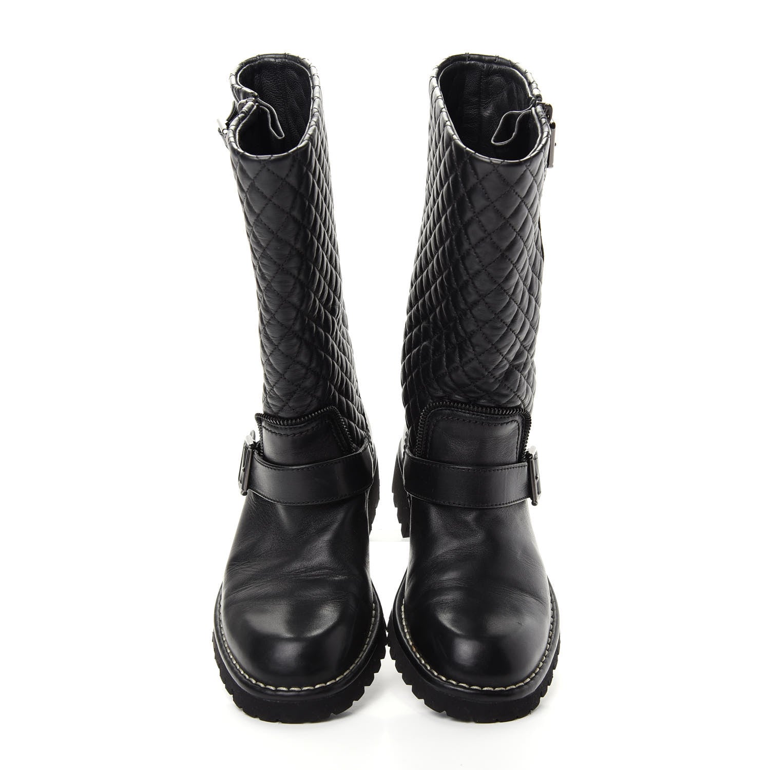 Chanel Calfskin Quilted Biker Boots 37.5 Black 5 of 10