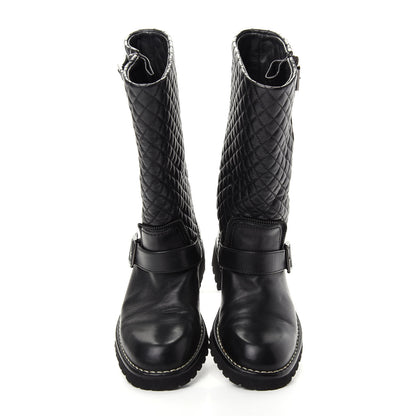 Chanel Calfskin Quilted Biker Boots 37.5 Black 5 of 10
