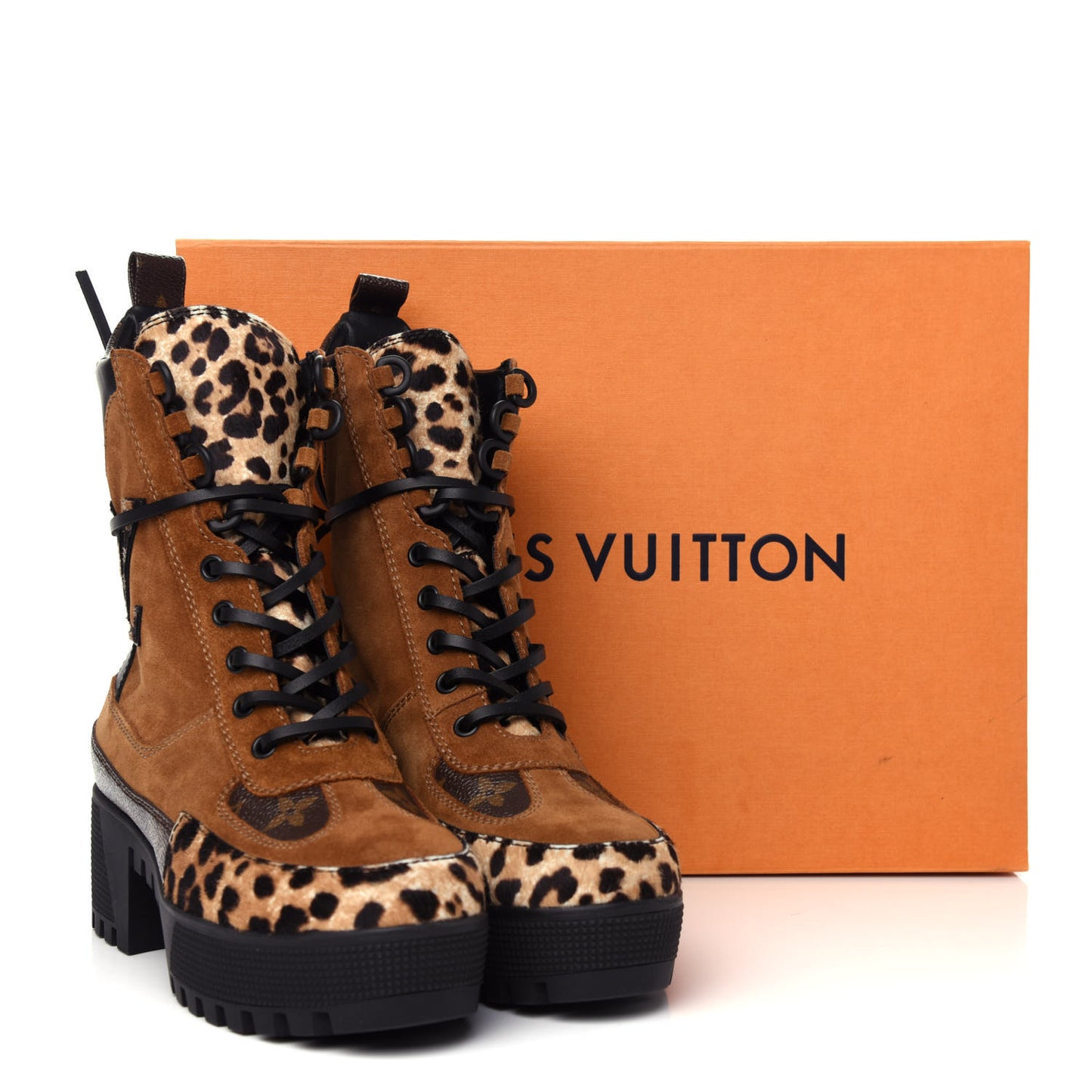 Suede Calfskin Monogram Laureate Platform Desert Boots 36 Cognac