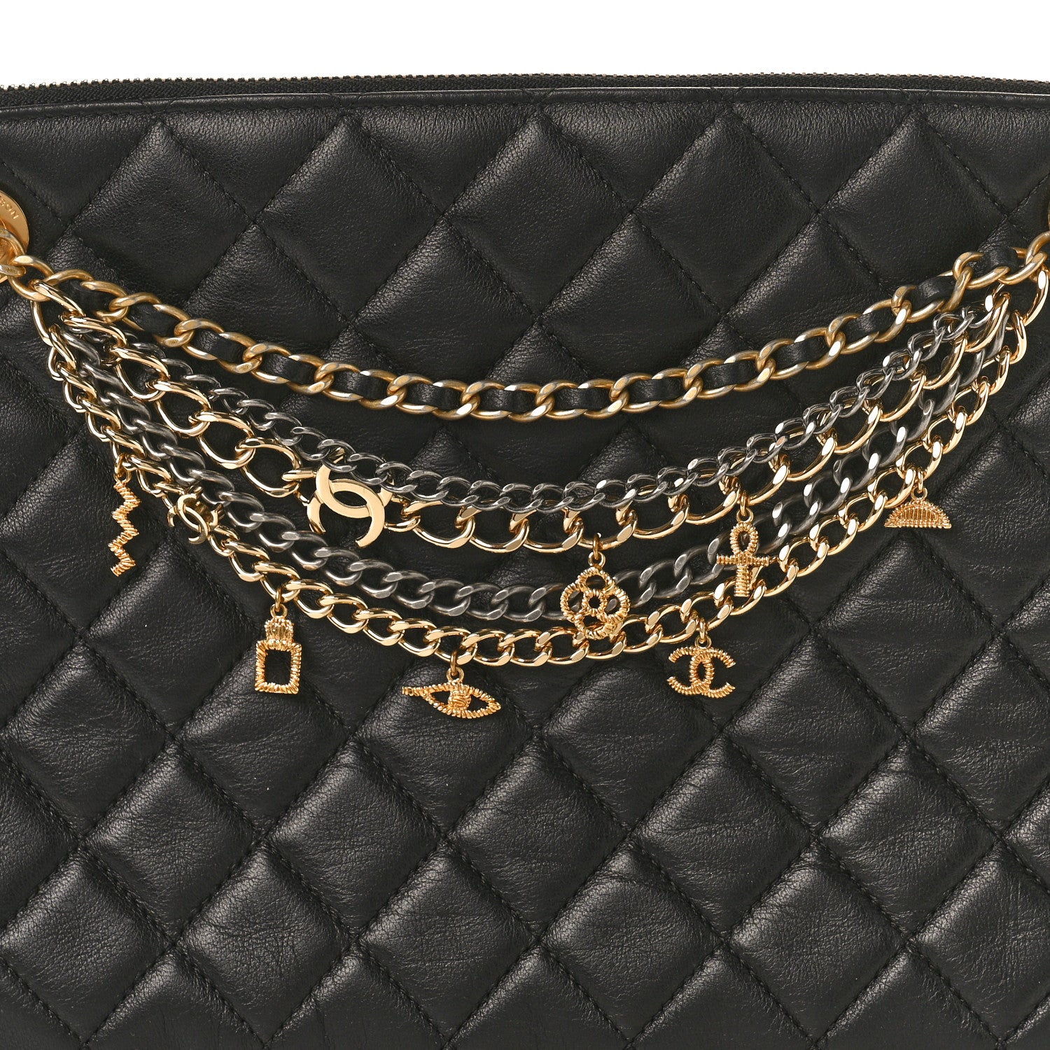 Chanel Lambskin Quilted Egyptian Amulet Zipped Pouch Black 8 of 8