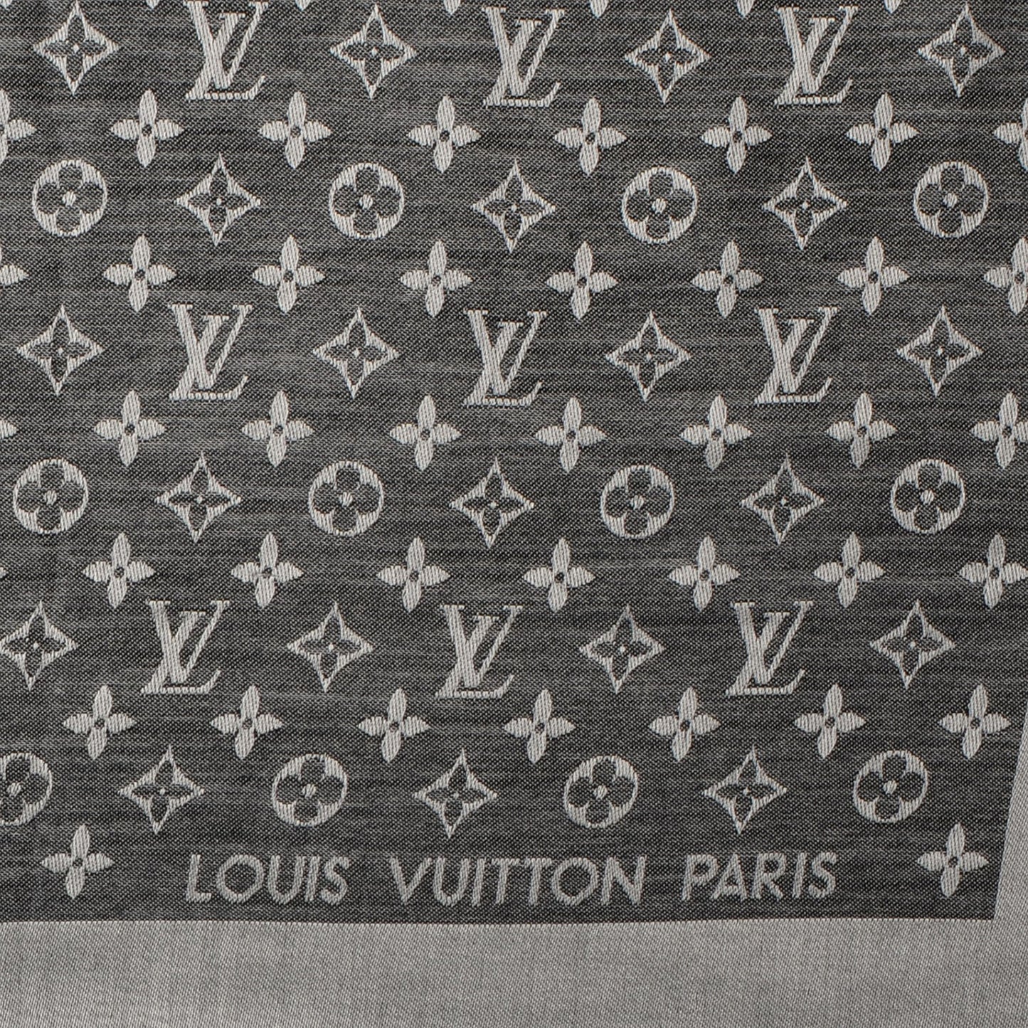 Silk Wool Monogram Denim Shawl Black