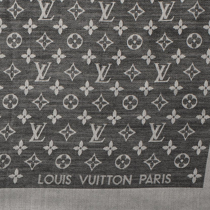 Louis Vuitton Silk Wool Monogram Denim Shawl Black 4 of 5