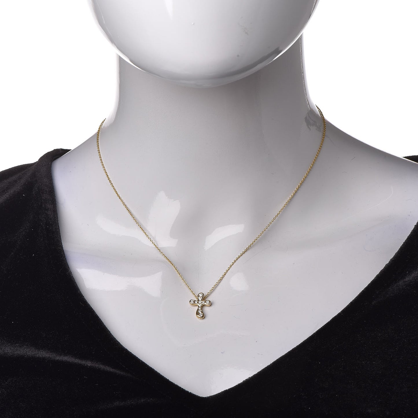 18K Yellow Gold Diamond Elsa Peretti Cross Pendant Necklace