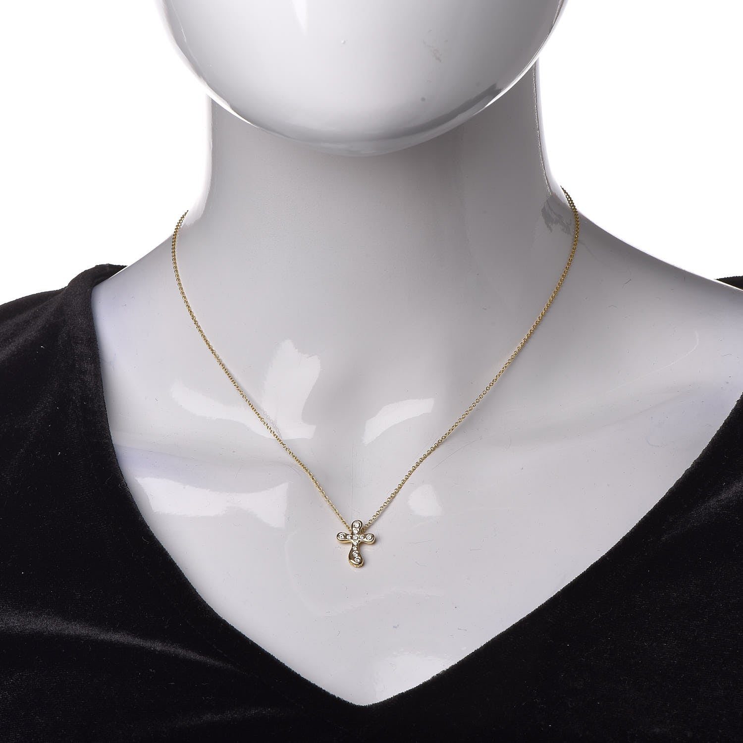 Tiffany 18K Yellow Gold Diamond Elsa Peretti Cross Pendant Necklace 2 of 10