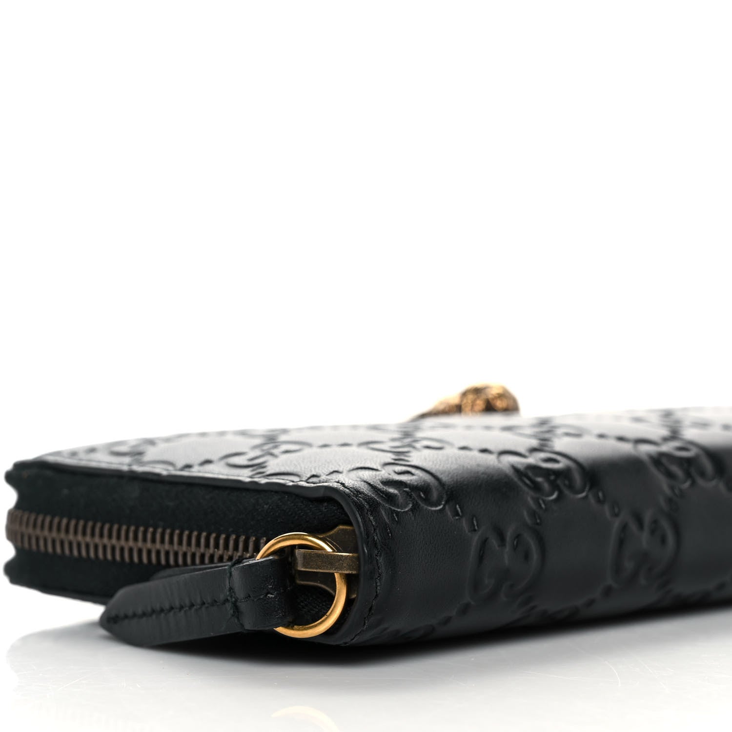 Gucci Guccissima Signature Crystal Cat Zip Around Wallet Black 7 of 8
