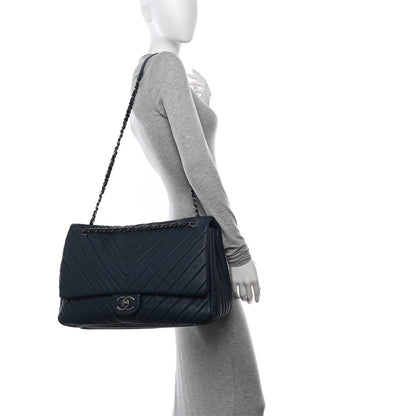 Chanel Calfskin Chevron Quilted XXL Travel Flap Bag Blue 2 of 10