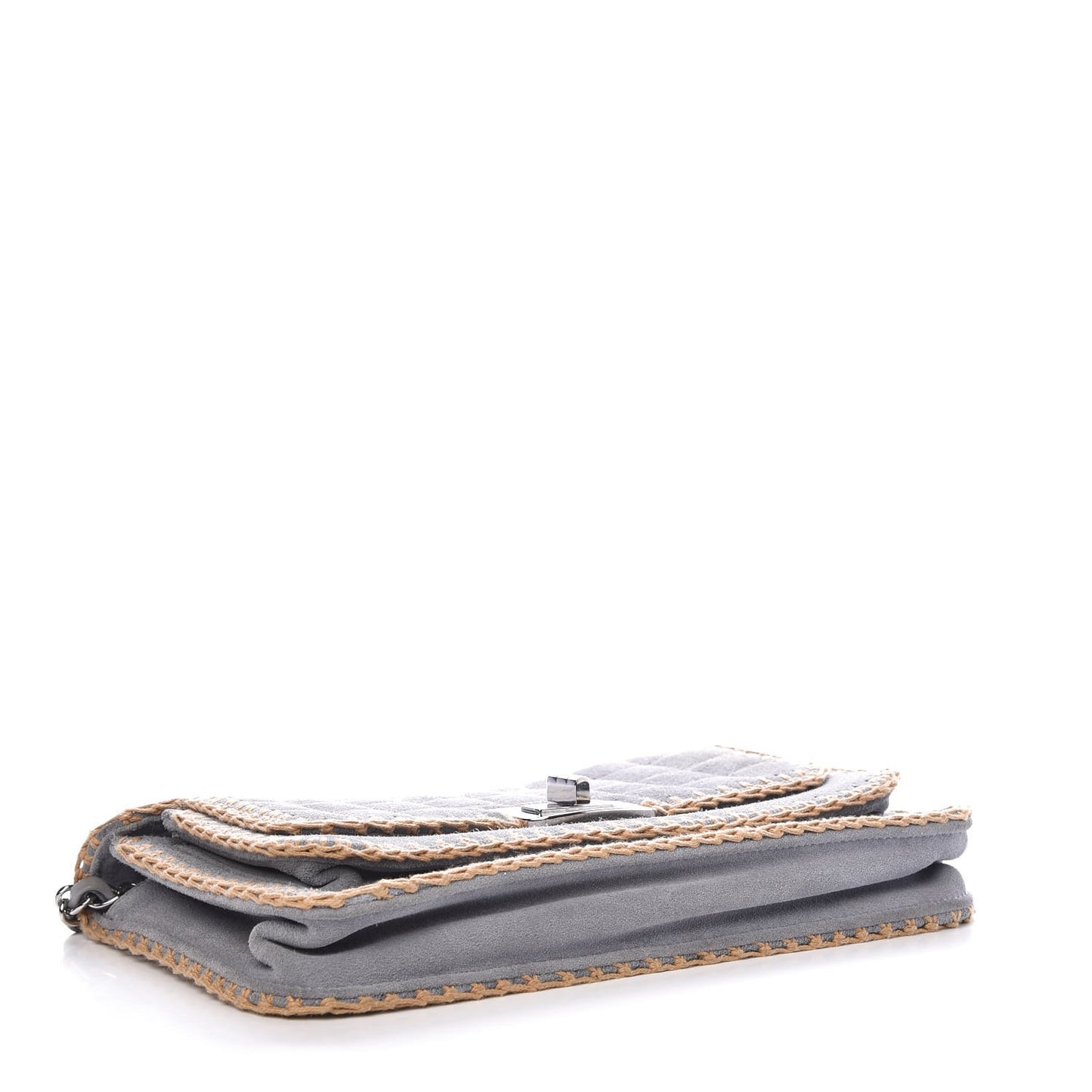 Suede Chocolate Bar Whipstitch Mademoiselle Flap Grey