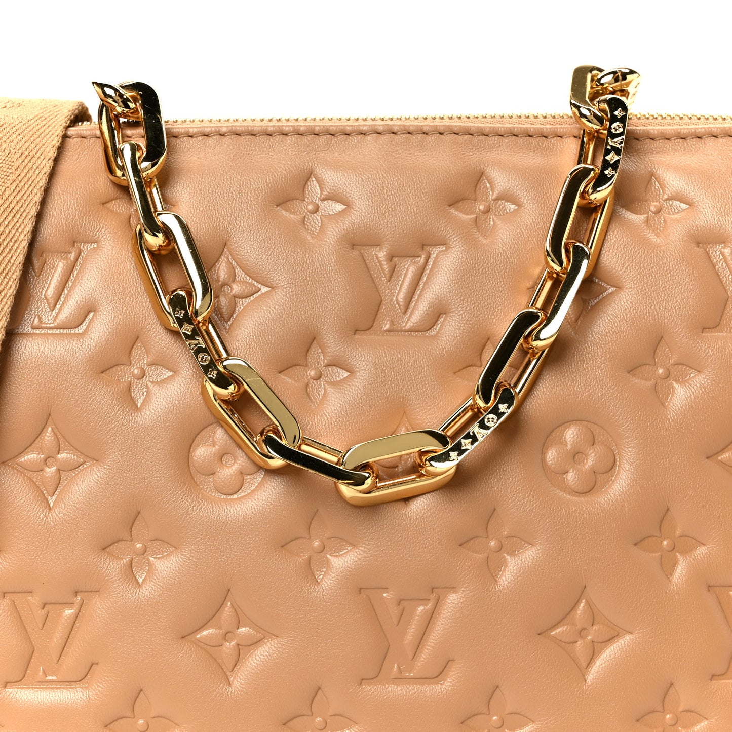 Lambskin Embossed Monogram Coussin PM Camel